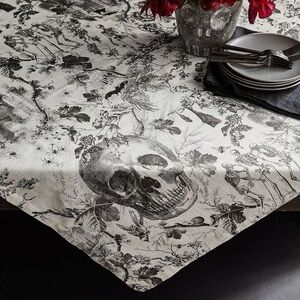 Pottery Barn Skull Toile Embroidered Table Throw BNWT